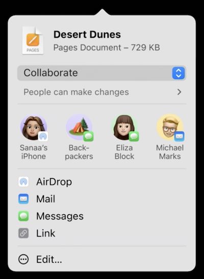 New sharing panel in macOS